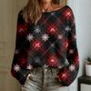 Women's Fashion Round Neck Long Sleeve Christmas Print Casual Pullover Sweater Top