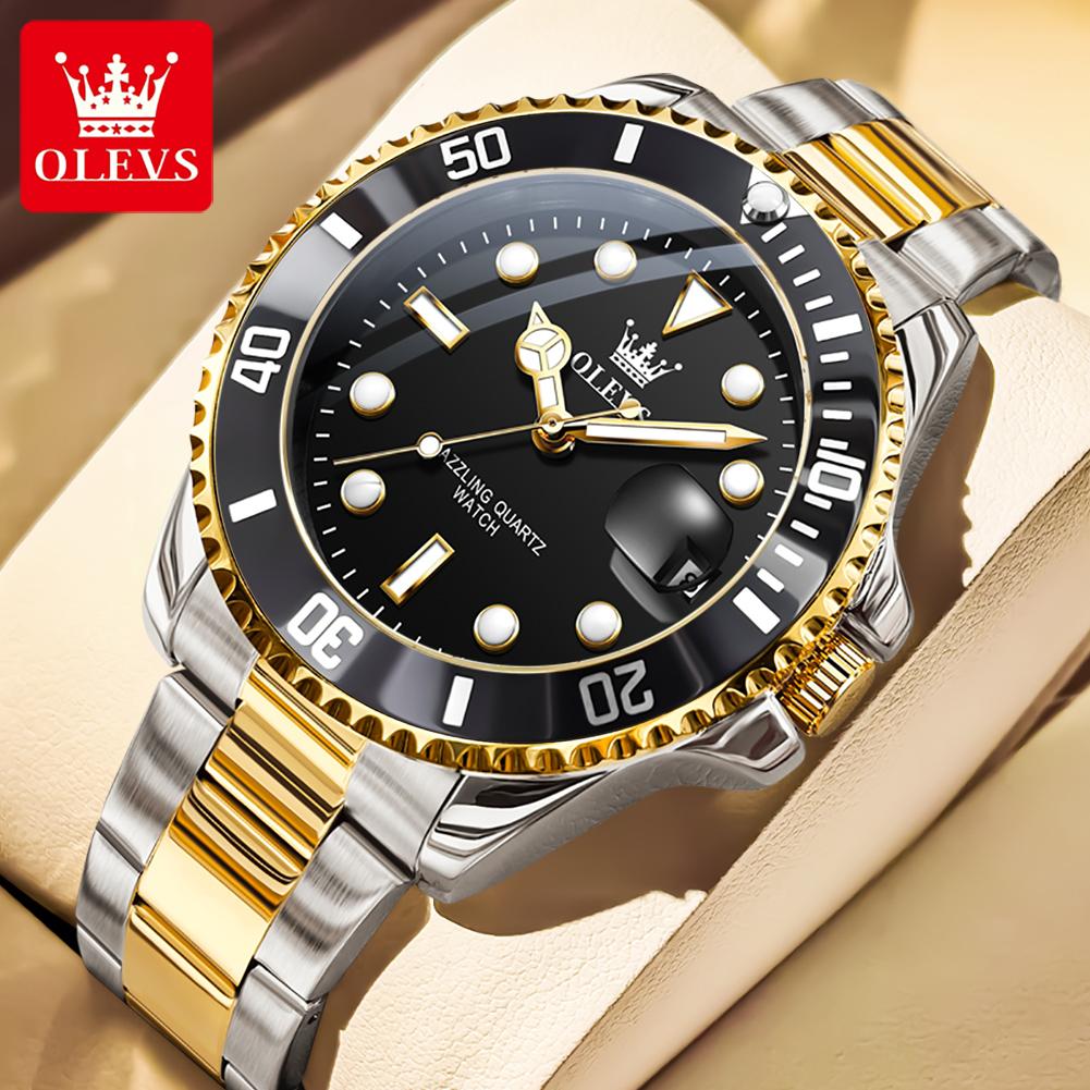 OLEVS 5885 Luxury Stainless Steel Waterproof Quartz Watch for Men Stainless Steel Calendar Luminous Mens Wristwatch Sport Reloj