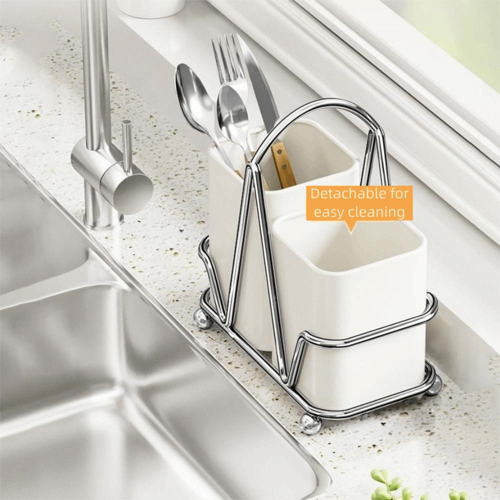 Carbon Steel Chopsticks Storage Box Large Capacity Space Saving Cutlery Storage Rack Detachable Countertop Type