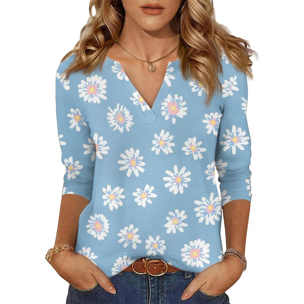 Women's Casual Fashion Sexy Comfortable V-Neck Floral Seven Sleeve Top