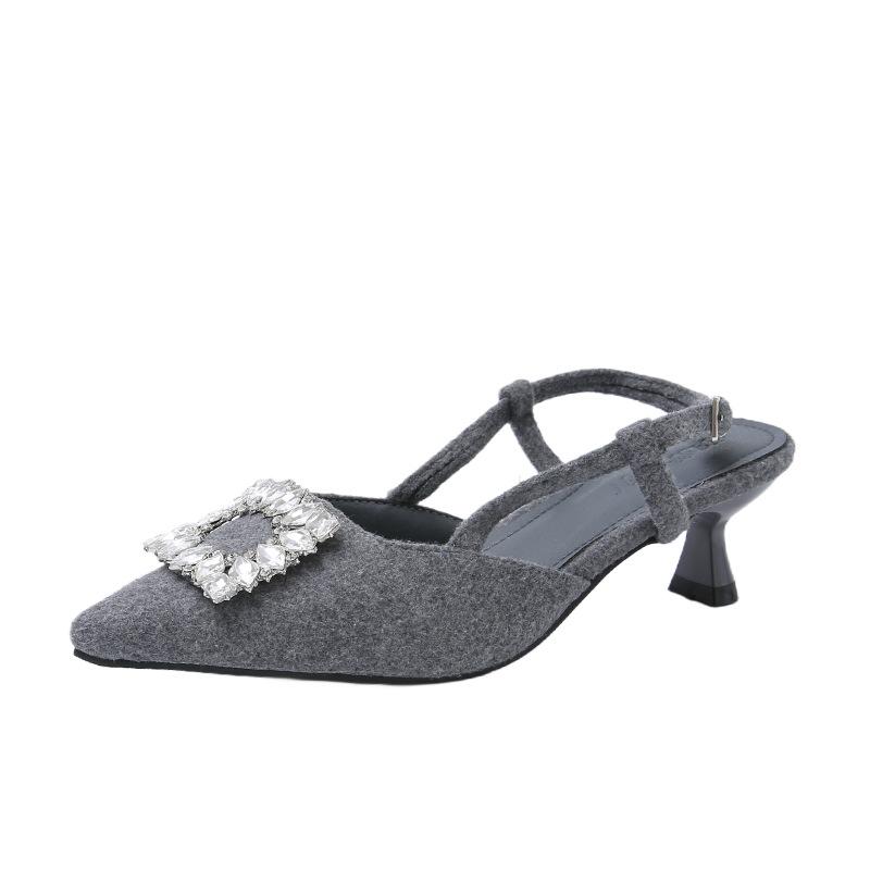 

2025 spring and summer new high-end pointed French high heels women s bag head empty skirt sandals versatile single shoes 39 серый
