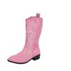 Stivali Alti da Cowboy Ricamati da Donna Punta Appuntita Tacco Chunky a Blocco Stivali Lunghi Western Calzature Moda Retrò per Autunno Inverno