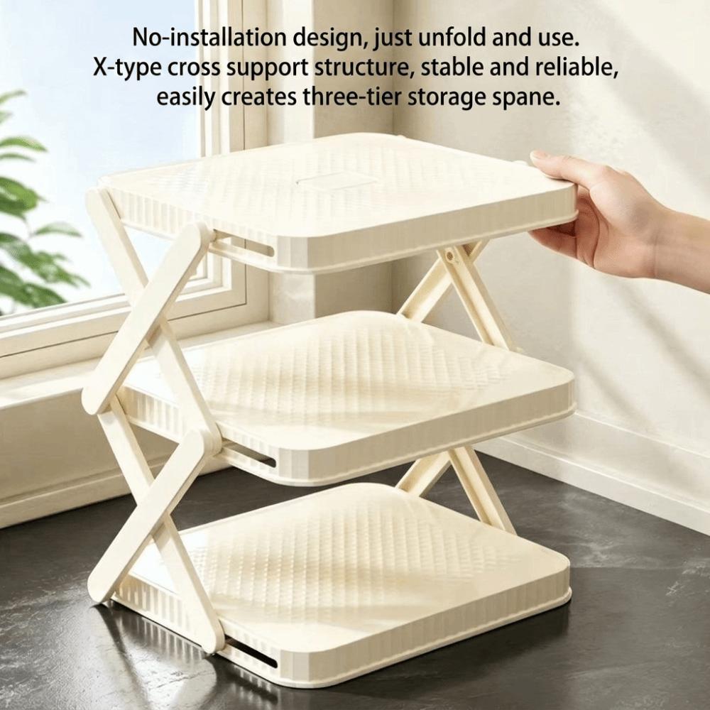 3-Layer Foldable Tray Rack Multi-functional Kitchen Plate Organizer Holder Prep Tray Rack  Bathroom