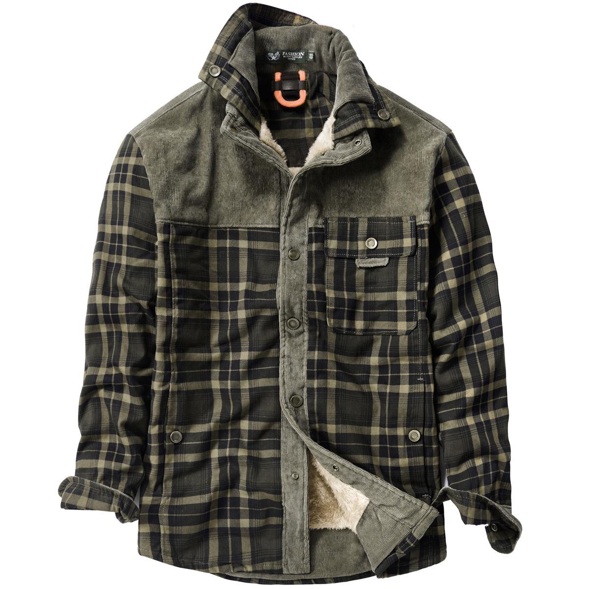 

Осенне-зимняя клетчатая рубашка мужская с длинными рукавами в корейском стиле вельветовая повседневная рубашка куртка из утолщенного бархата и овечьей шерсти 5XL