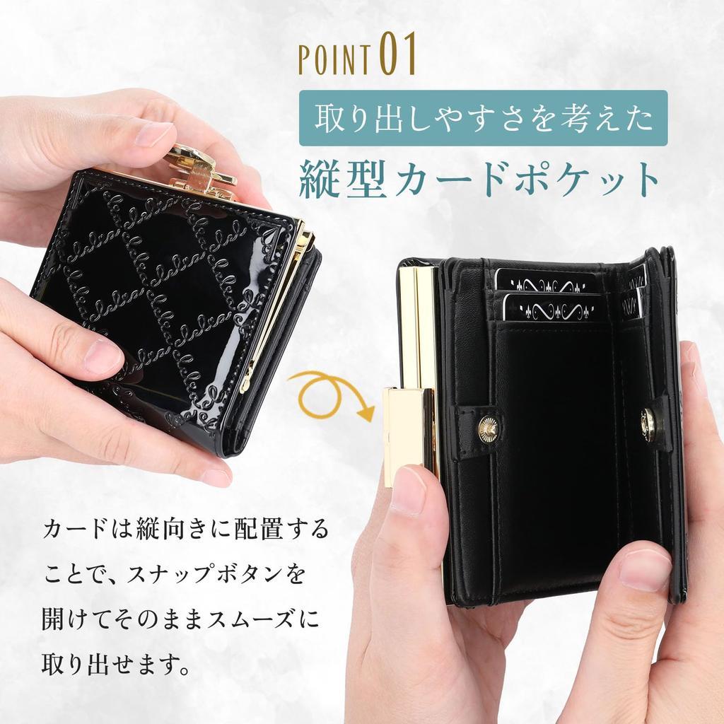 Clelia Bifold Wallet with Clasp Compact Vertical Card Luce Series Women's Closure, Enamel, Design, Pockets, [CL-15711] (Cappuccino)