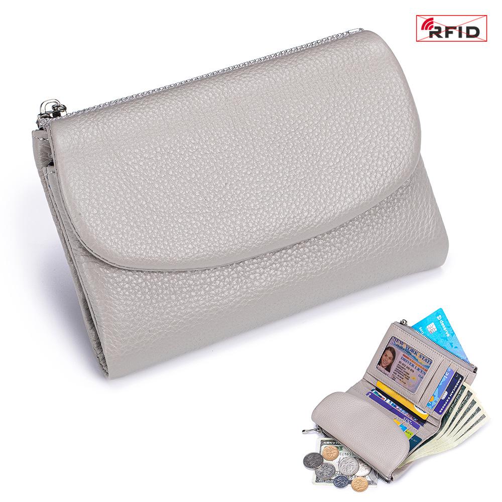 Damen-Clutch aus echtem Leder mit RFID-Schutz: Kurzes Mode-Portemonnaie mit großer Kapazität