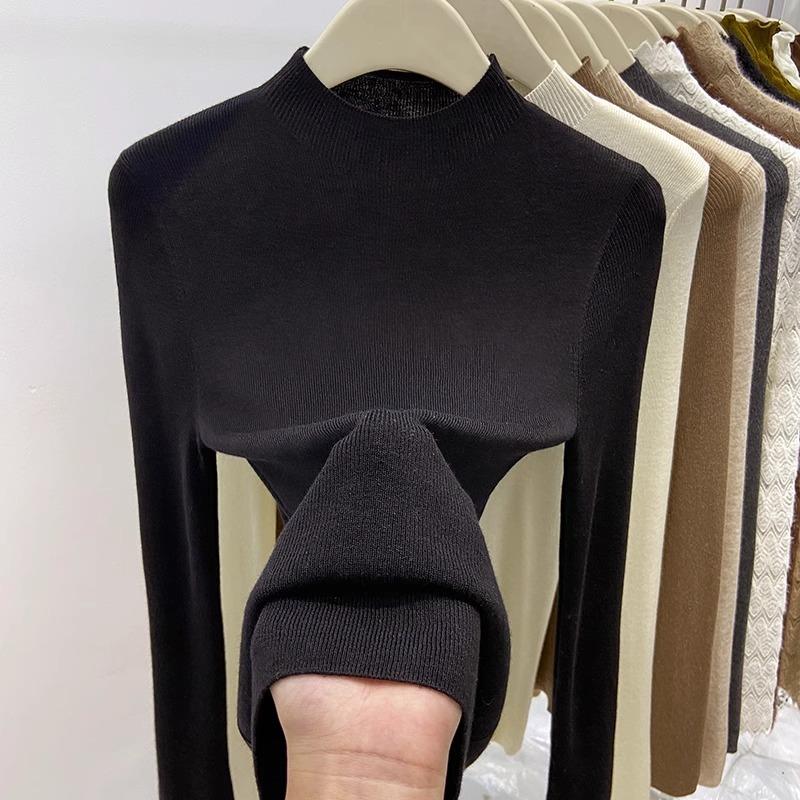 Autumn Winter New Semi-turtleneck Knitted Women Sweater Female Slim Fashion Elegant Pullover Thin Inner Bottoming Shirt Solid Loose Casual Simple Tops