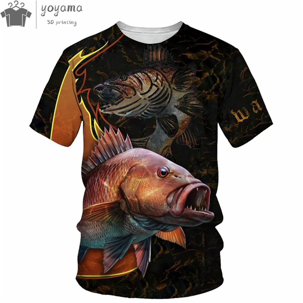 Sommer Herren T-Shirt 3D Wels Gedruckt Kurzarm Outdoor Angeln Trainingsanzüge Mode Lässig O-Ausschnitt Oberteile Übergroßes T-Shirt