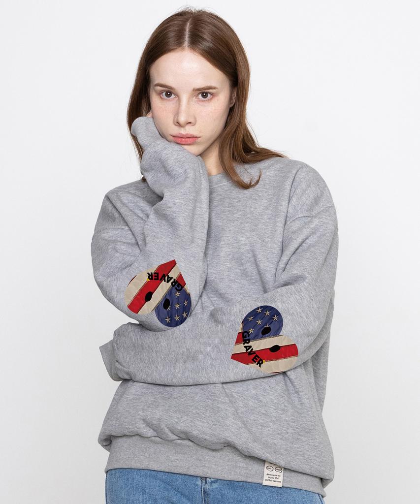 GRAVER [Unisex] Elbow American Flag Smile Heart Sweatshirt_Gray