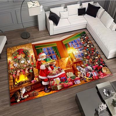 Warm Santa Claus Pattern Carpet Floor Mat for Living Room Office Bedroom Kitchen Indoor Outdoor Available Home Area Rugs Decor