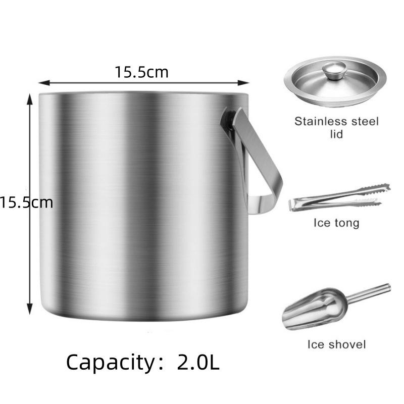 3L Stainless Steel Ice Bucket with Thick Handle, Double-Layer Insulation for Beer, Wine, and More