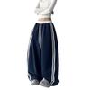 Striped contrasting color wide-leg pants women's autumn new high-waisted loose and thin straight casual floor-mopping trousers