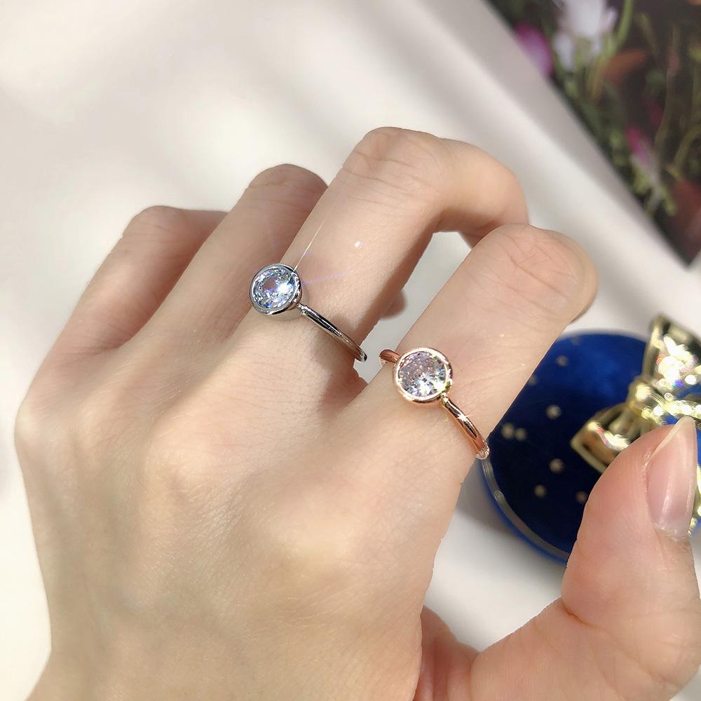Minimalist Crystal Promise Ring for Women Simple Round Cubic Zirconia Rose Gold Accessories Dainty Jewelry R010