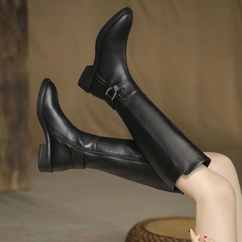 Fashion Autumn Winter Low Heel Women Knee High Boots Fashion Side Zippers Long Booties Zapatos De Mujer