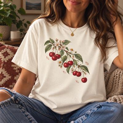 Cherry Blossom Shirt, Vintage Cherry T-Shirt, Cottagecore Fruit Tee, Botanical Cherry Shirt, Garden Lover Gift, Retro Floral T-Shirt