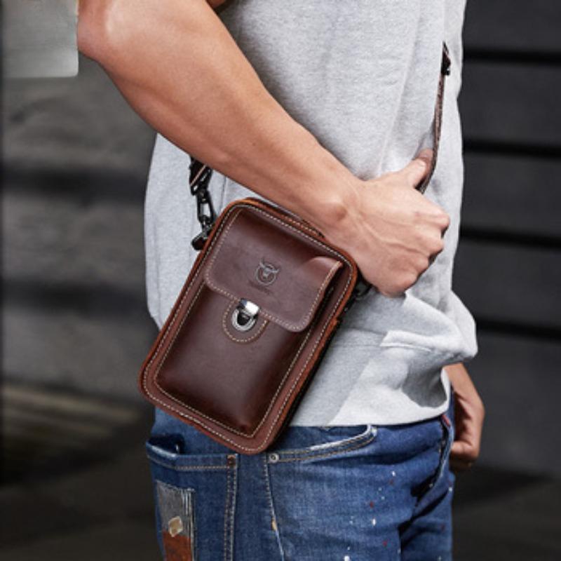 Men's Genuine Leather Mobile Phone Waist Bag Multifunctional Large Capacity Head Layer Cowhide Waist Bag Wear Belt