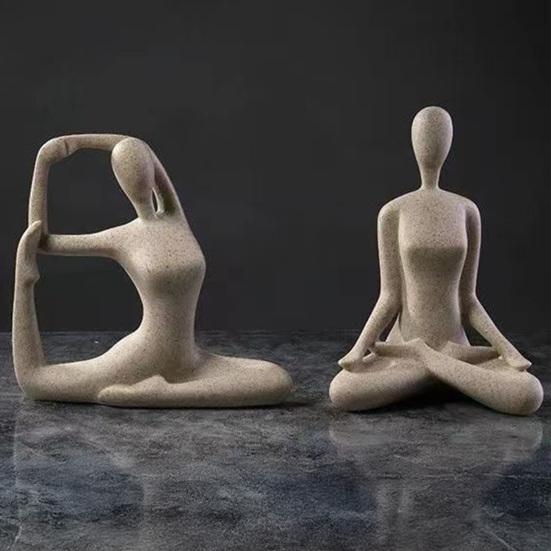 Scultura Zen Yoga, Statuetta Meditazione in Resina con Texture di Arenaria, Decorazione Astratta Posa Yoga per Soggiorno e Libreria, Regalo Accessori per la Casa