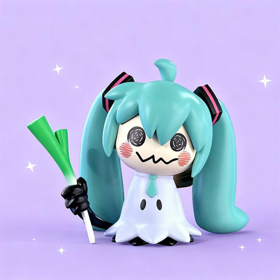 In Stock Anime Hatsune Miku Q Pikachu Model Figure Green Onion Pvc Action Figures Collection Model Classic Toys Kids