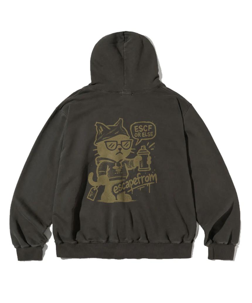 Escape From Spray Cat Print Pigment Hoodie Charcoal M