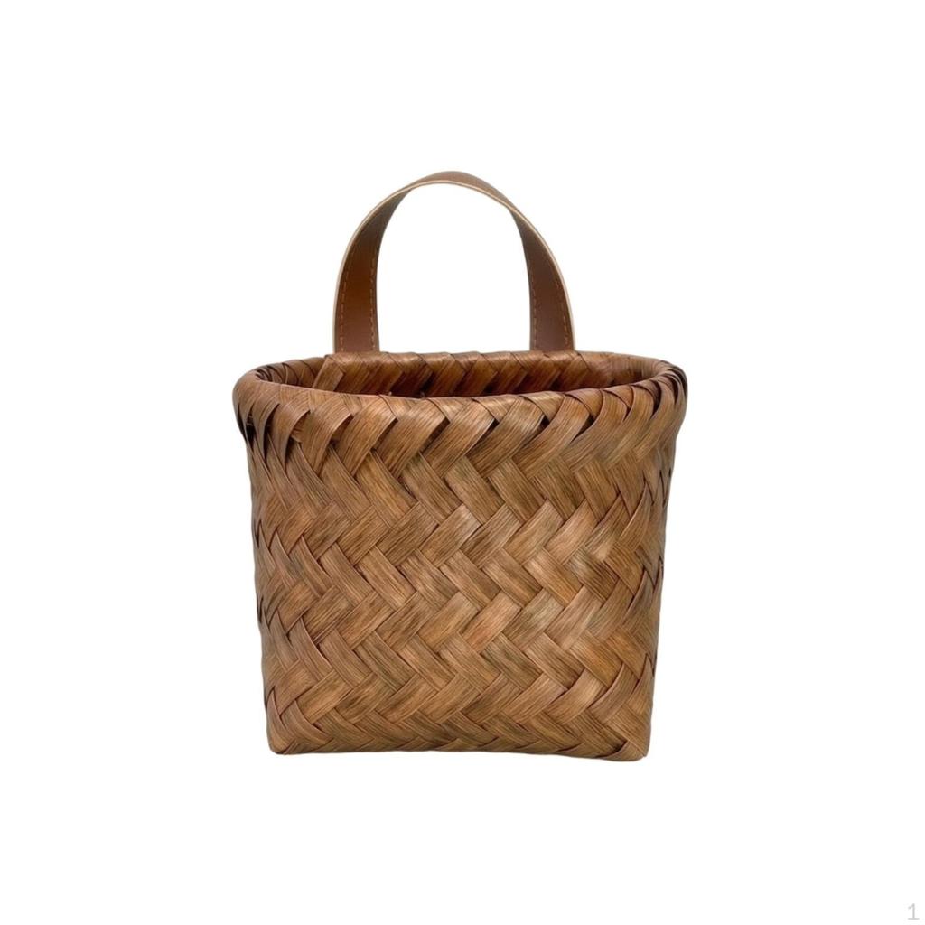 Hanging Wall Basket Handwoven Woven with Strap Small for Entryway