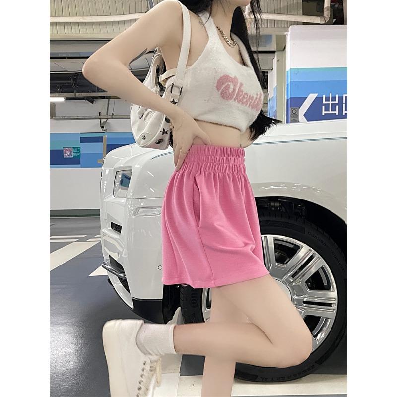 Spice Girls Pink Slacks for Girls Little Men with High Waists Sports Style Slim Straight Shorts