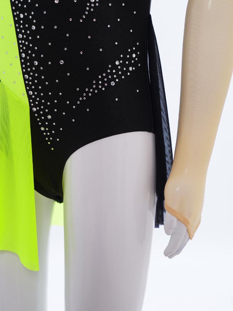 3-in-1 Performance Body für Mädchen: Perfekt für Tanz, Gymnastik & Eiskunstlauf, Mit Strasssteinen, Netzstoff & Druckknöpfen im Schritt