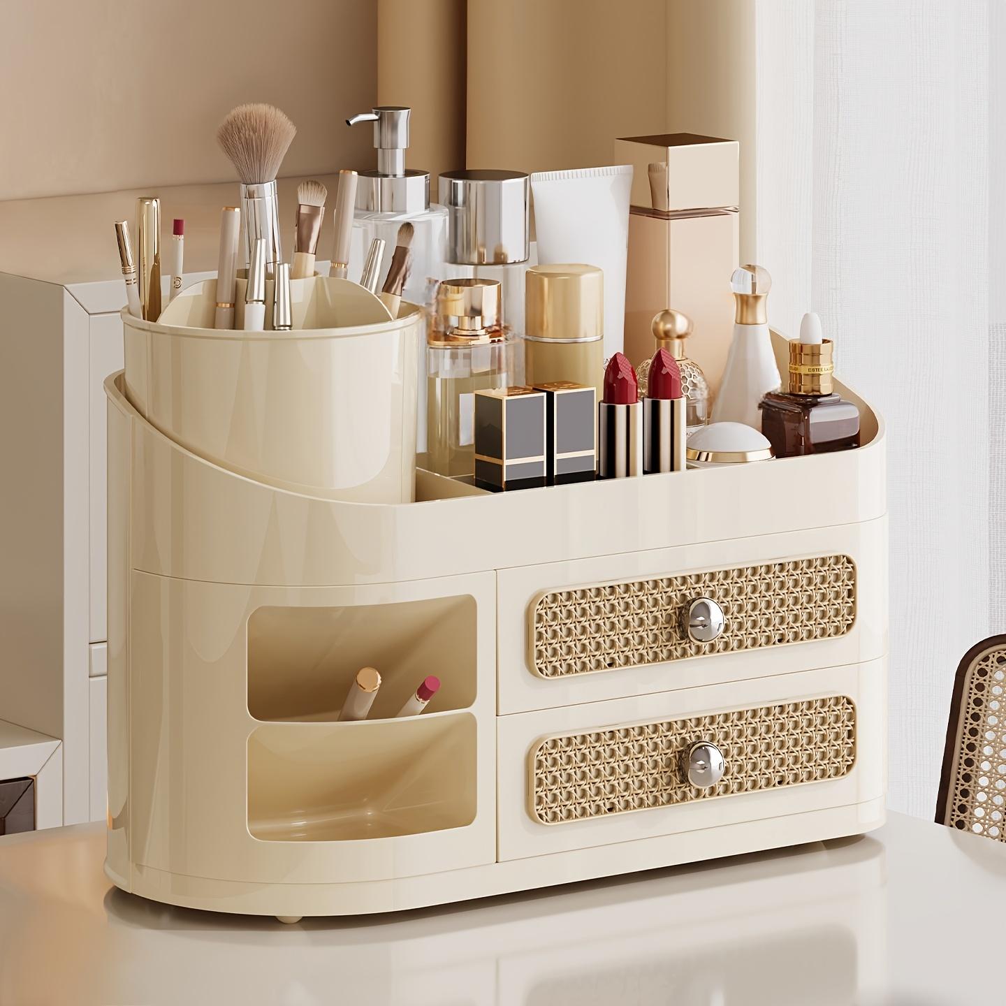 

Makeup Organizer With Drawers Large Capacity Countertop Storage For Bathroom Dressing Table Skincare Cosmetics Brushes Lipsticks слоновая кость