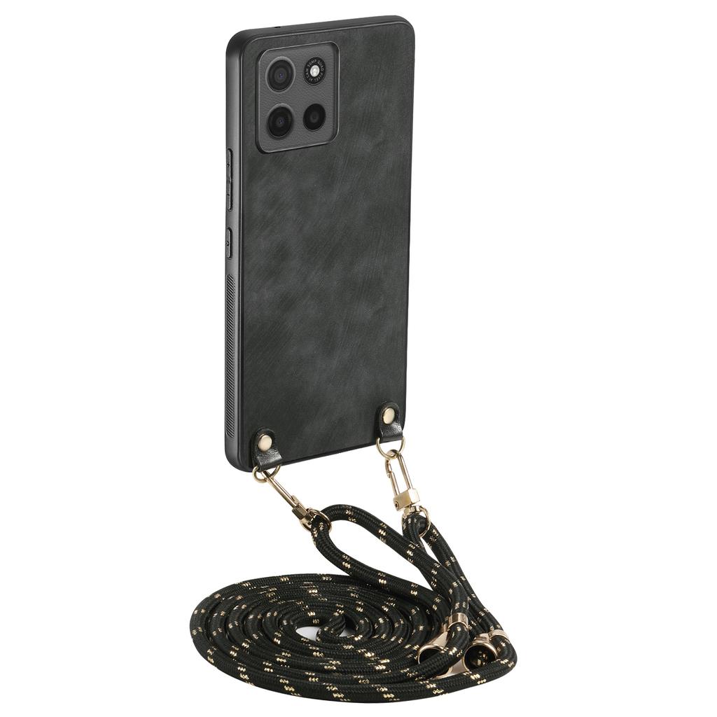For Motorola Moto G15 4G Retro Leather Phone Back Cover with Adjustable Strap