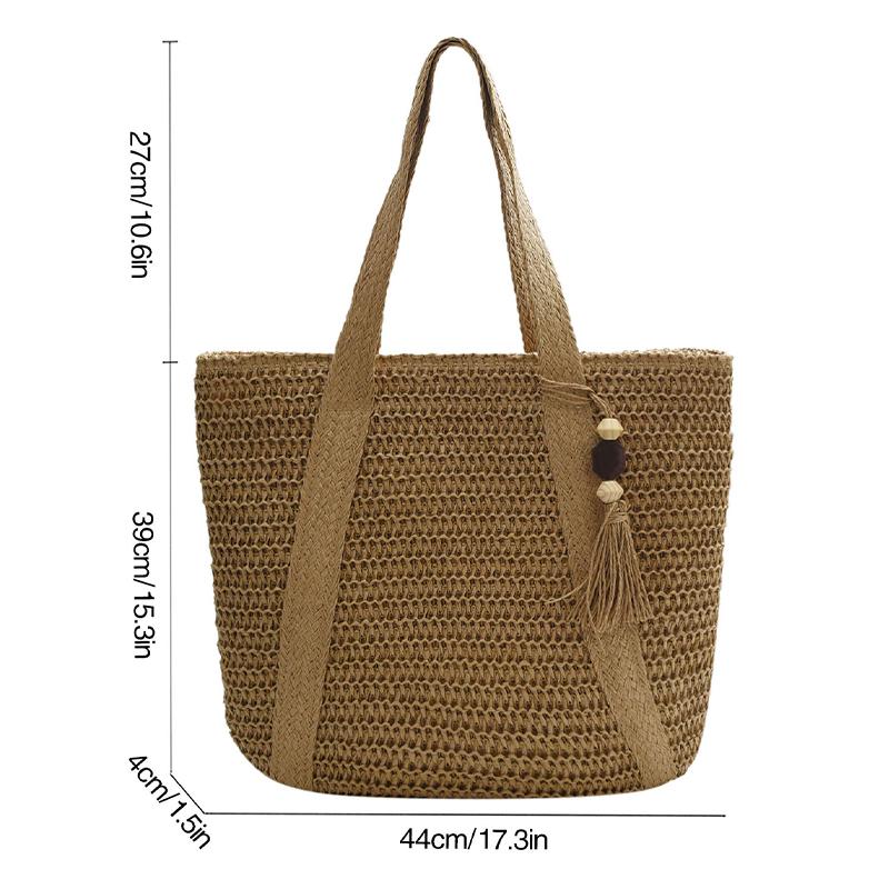 Summer Woven Shoulder Bag Women Beach Shoulder Bag Female Straw Knitted Handmade Large Capacity Handbag Purse Travel Tote Bags