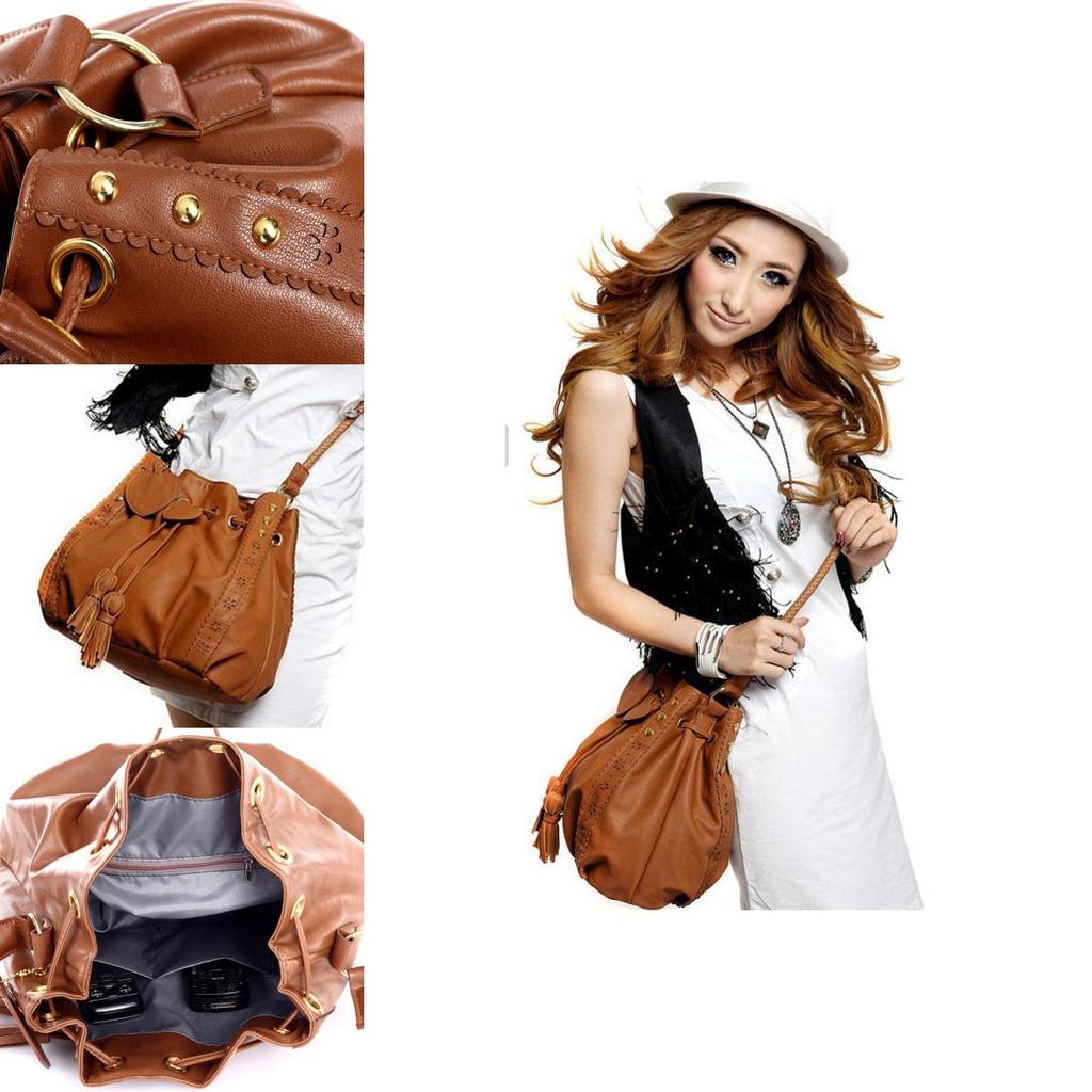 Elegant Women Bucket Shape Tassel Decorated Shoulder Cross Body Bag For Stylish Looks