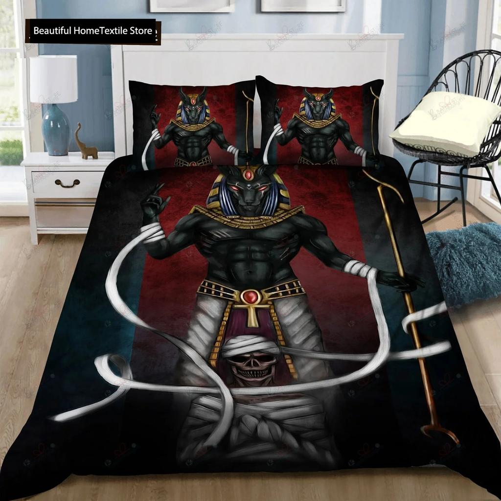 Ancient Egypt Anubis Egyptian Symbol Culture Comfortable Duvet Quilt Cover Pillowcase Bedding Set Children Bedroom Home Textile