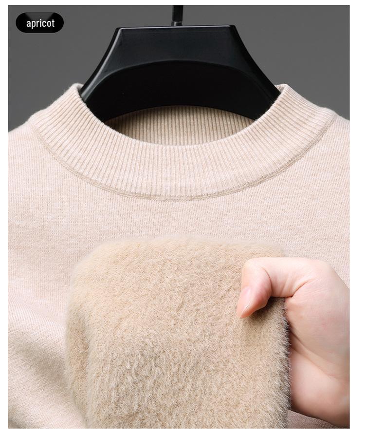 Men's Plush-lined Knit Sweater: Winter Fashion, Thick Warm Mink Velvet, Half-high Collar Knitwear
