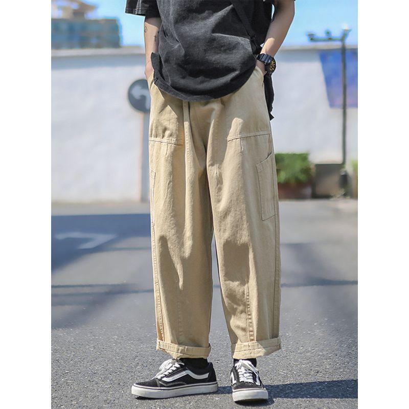 Khaki Japanese Cityboy Work Pants for Men, New Winter Loose Straight-Leg Wide-Leg Pants, Trendy Casual Pants