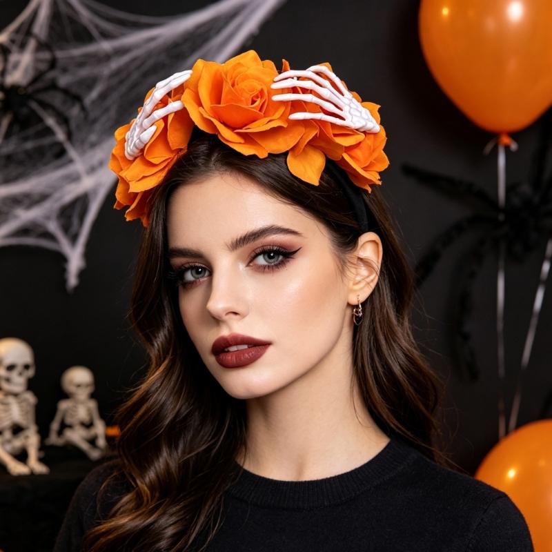 Halloween Flower Headband with Skeleton Hand Detail, Spooky Costume Hair Piece for Cosplay, Parties and Stage Looks