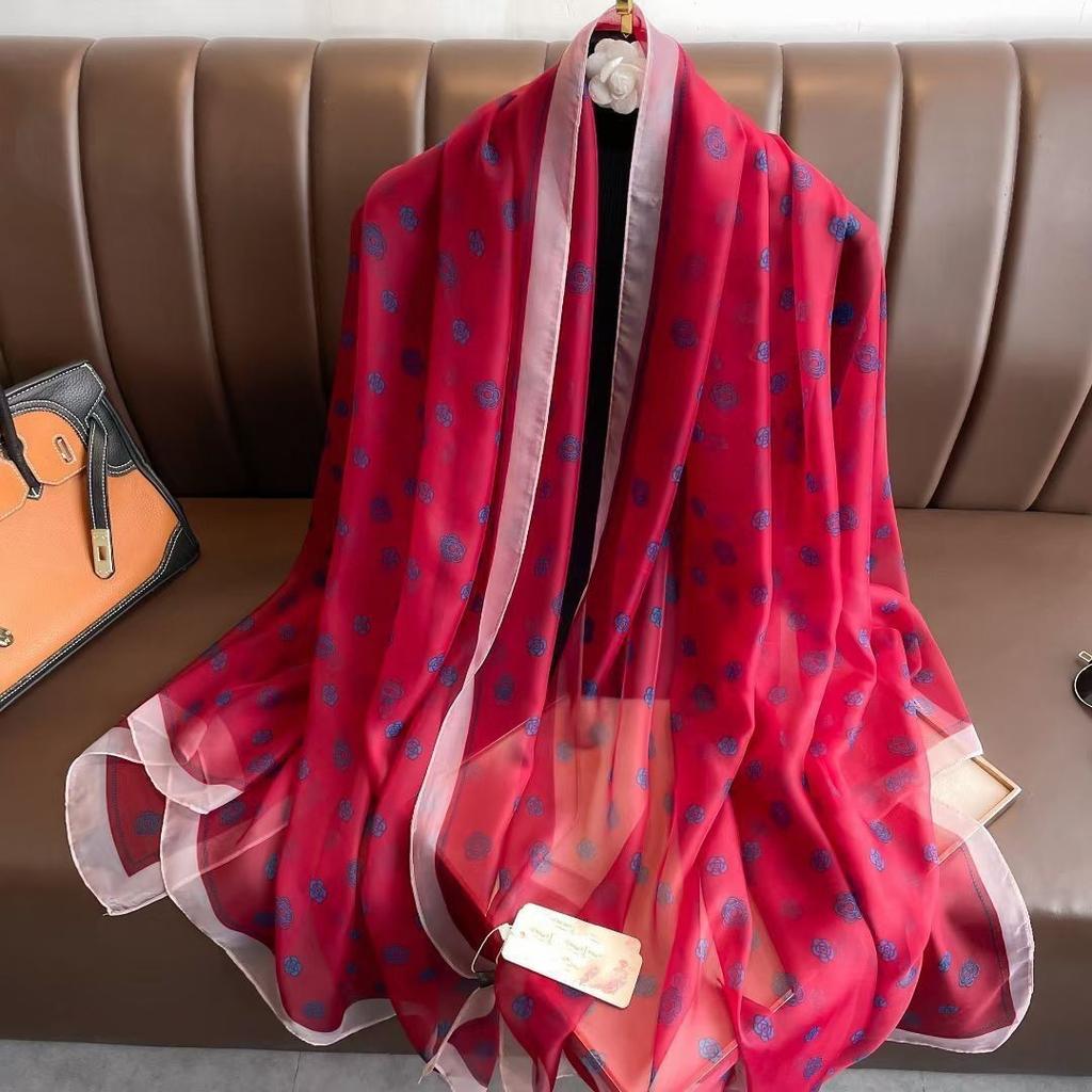 New Large Yarn Scarf Emulated Silk Scarf High-end Spring and Summer Sun Protection High-end Mother Thin Fashion Scarf