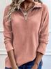 Women's Half Zip Collar Long Sleeve Ribbed Knit Sweater Loose Solid Color Casual Pullover Top