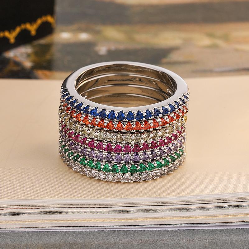 925 Sterling Silver Plated Colorful Zircon Ring Stackable Dainty Women's Jewelry Birthday Gift Valentine's Day Present