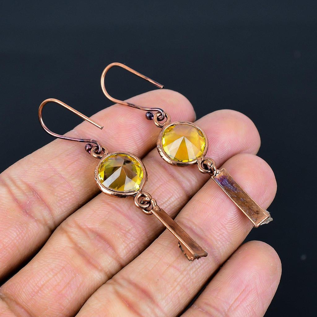 Citrine Earrings, Copper Electroformed Gemstone Jewelry, Handmade Earrings, For Thanksgiving