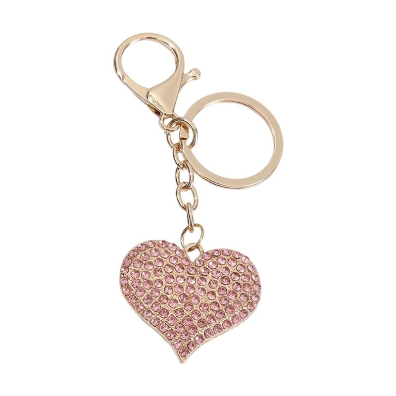Sparkling Heart Keychain With Rhinestones Accent Zinc Alloy Design Bag Hanging Decoration For Women Gift Giving
