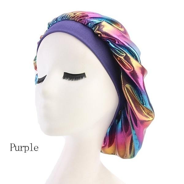 Women Laser High Elasticity Wide Side Sleeping Cap Perm Hat Chemotherapy Cap Bath Caps Shower Hat