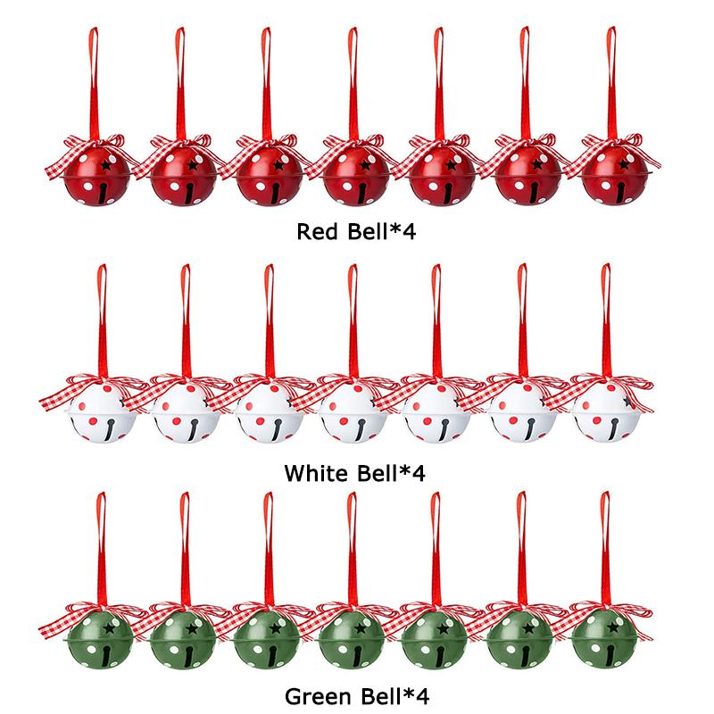 

WTEMPO Christmas Bells with Red Ribbon Bows Elegant Holiday Decorations for Wreath Stockings Gifts Christmas Tree Hanging Ornaments 12pcs