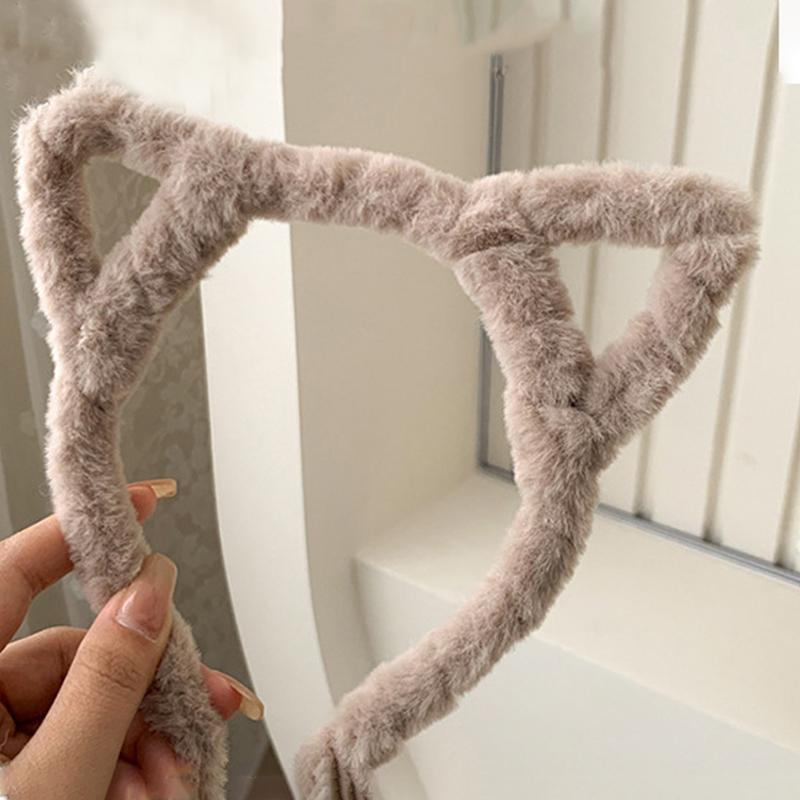 Opaska na głowę z kocimi uszami Pluszowa Zimowa Futrzana Królicze Uszy Opaska do Włosów Śliczna Gumka do Włosów Futrzana Opaska Słodka Opaska do Mycia Twarzy Dziewczęca Obręcz do Włosów Akcesoria do Włosów