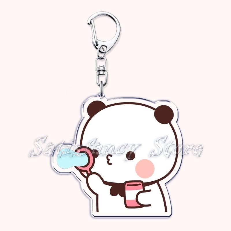 Bubu Dudu Cartoon White and Grey Couple Bears Keychains Ring for Accessories Bag Pendant Key Chain Jewelry Fans Lovers Gifts