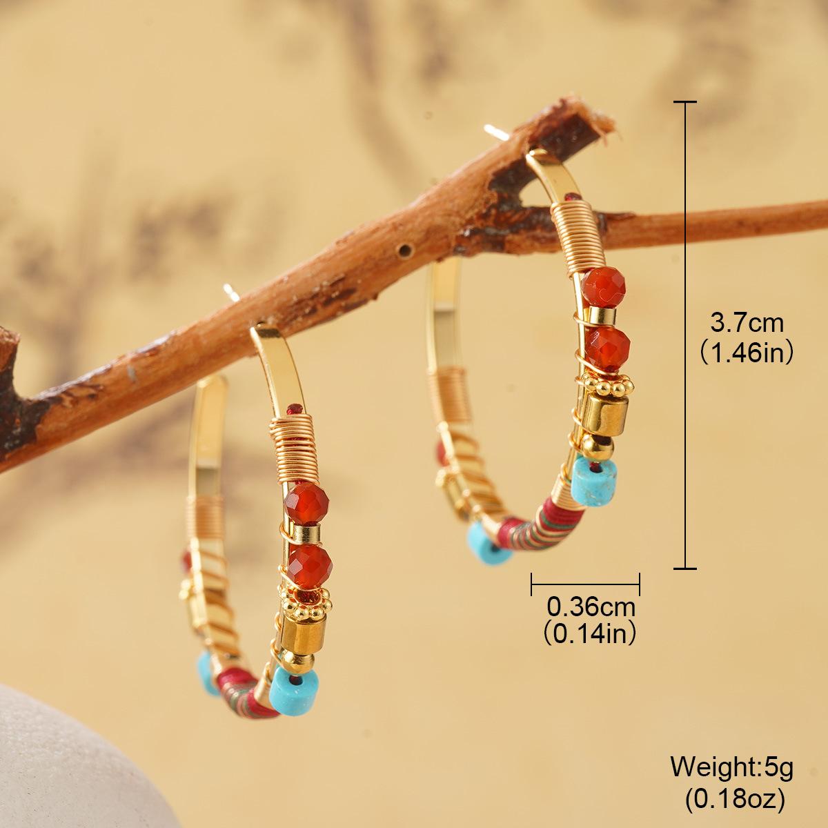 Retro new Chinese natural stone beaded earrings collection handmade design national style oil painting temperament earrings