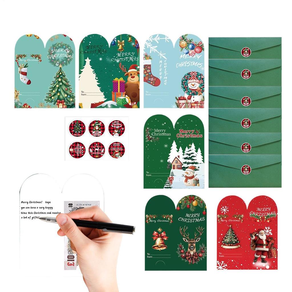 6pcs Christmas Card Set 6-Pattern Funny Christmas Card Greeting With Envelopes And Stickers For Giving Christmas Gift Cards