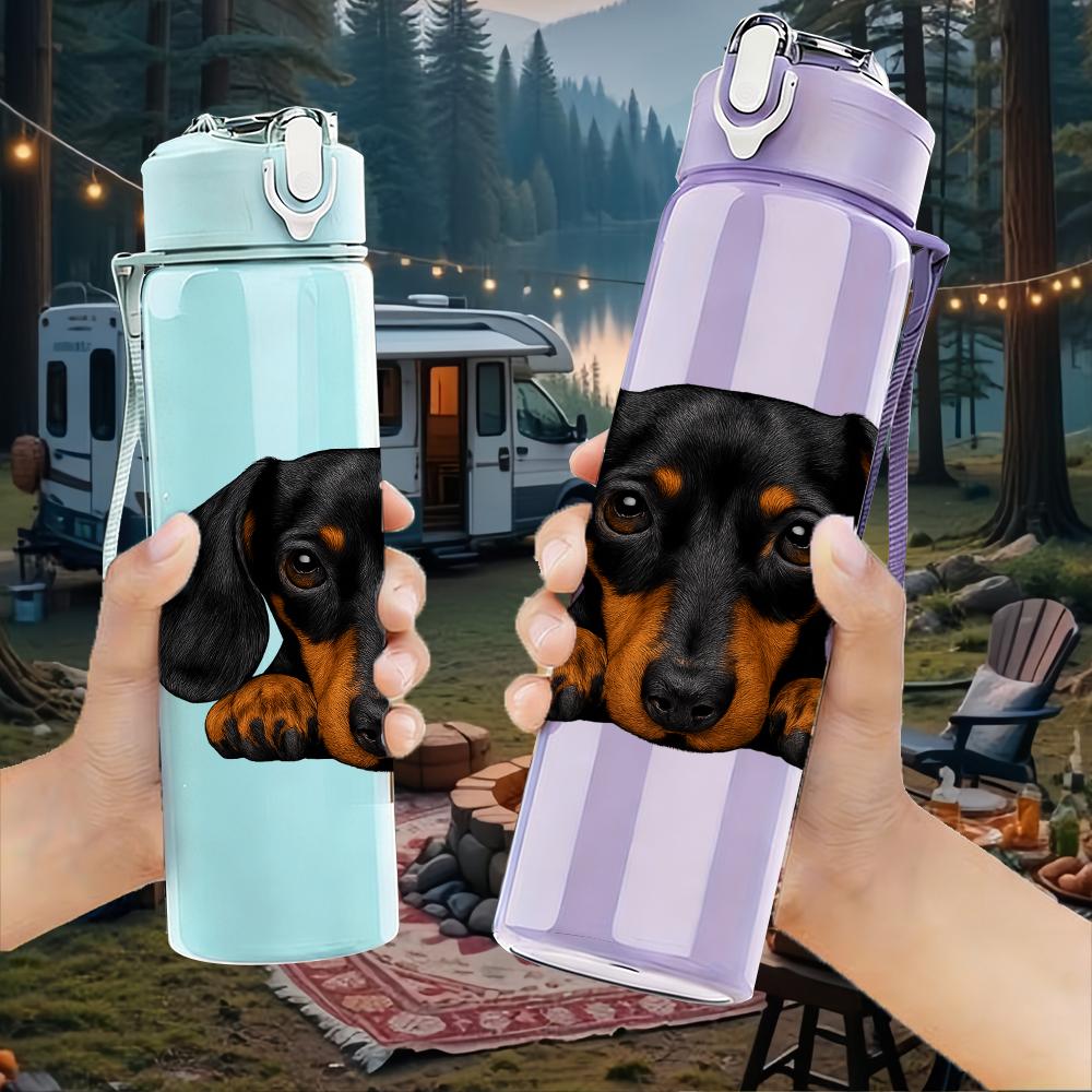 1PC Black Brown Dachshund Bust 750ml Color Plastic Sports Water Bottle Leakproof Flip Straw Lid For Sports Office Home Use