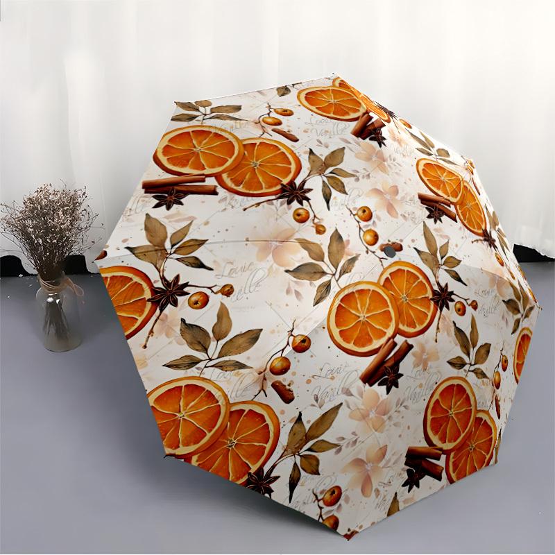1pc Oranges Cinnamon Automatic Open/Close Folding Umbrella - Compact 8-Rib Design, Daily Use, Perfect Gift for Friends & Family Yy260327080