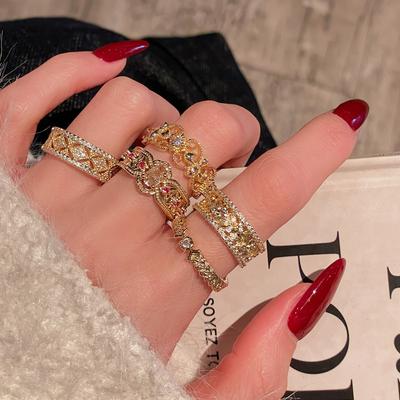 Medieval French Retro Court Style Open Ring Full Of Diamonds, Zircon Micro-Inlaid, Niche Design, High-End Personalized Accessories