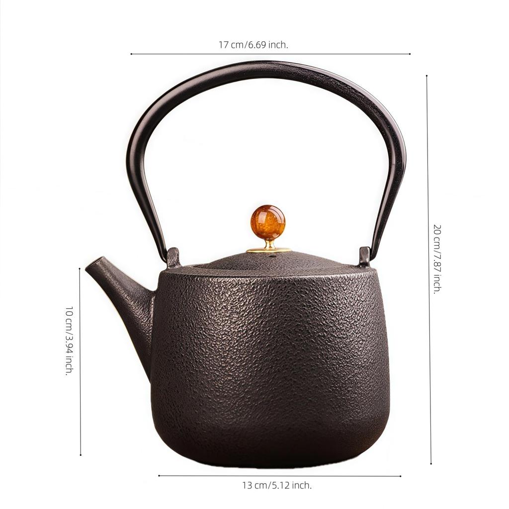 OULOVECO Cast Iron 1200ml Large Suitable for Direct Heat and Induction Includes 304 Stainless Steel Ideal for Tea Healthy and Gifting Teapot,