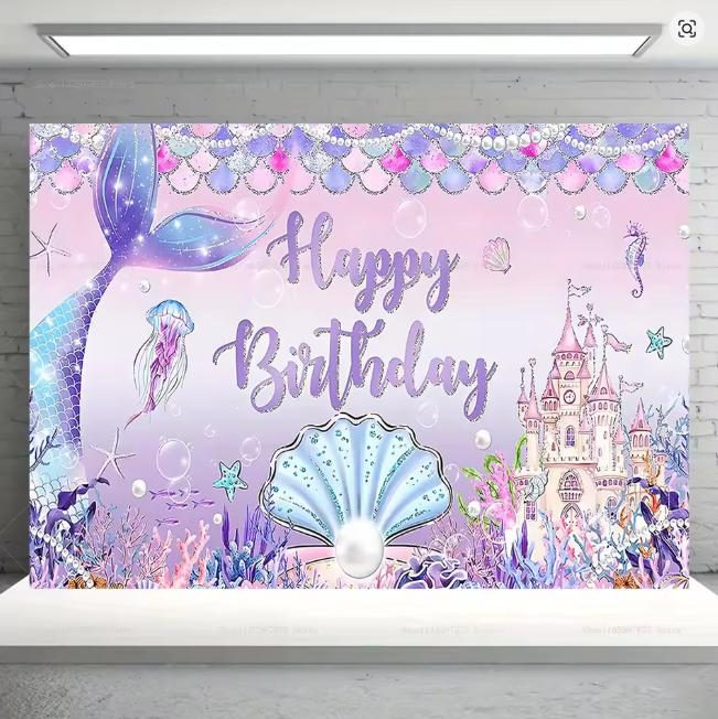 BEPAN Underwater Mermaid Background Underwater World Castle Girl Princess Birthday Party Decoration Supplies Baby Shower Arrangement
